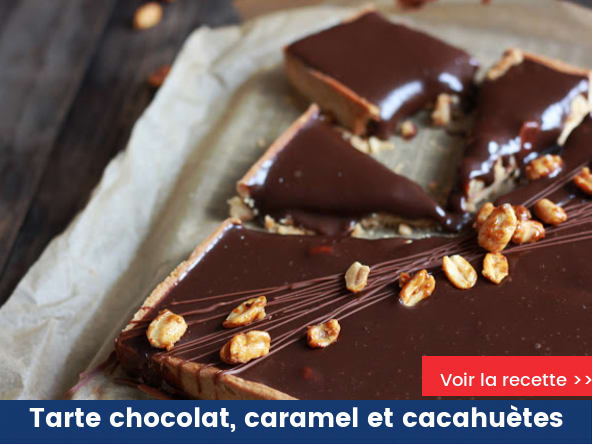 Tarte chocolat, caramel et cacahuètes
